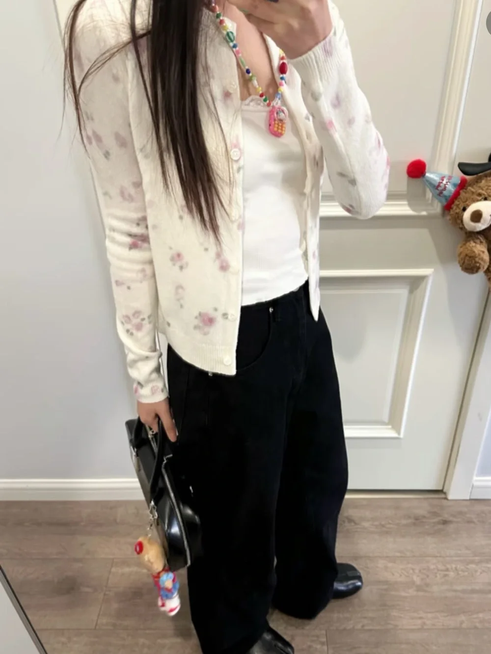 Cream Floral Button-Up Women's Cardigan Sweater